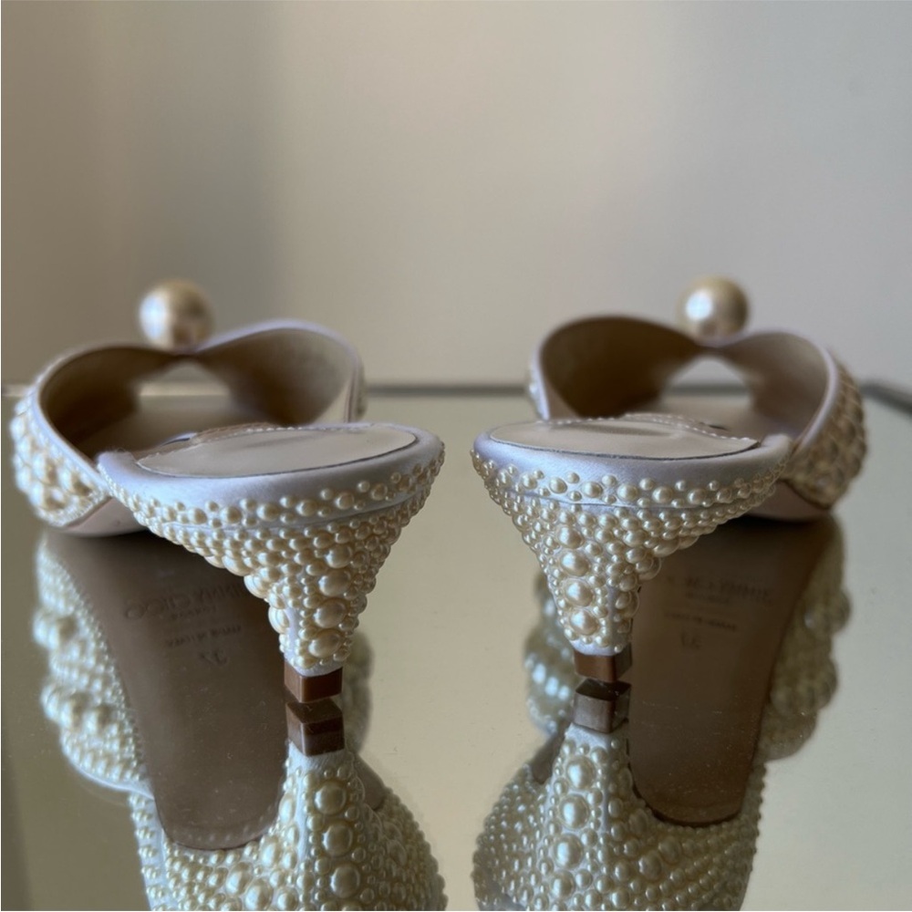 New JIMMY CHOO Samantha 35 White Satin Mules With All-Over Pearls 37 $1,895 - Picture 11 of 15
